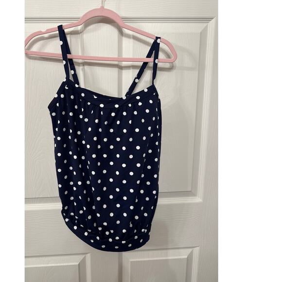 NWOT Lands End Blouson Tummy Hiding Tankini Top in Deep Sea Polka Dot, 12P - Picture 1 of 6